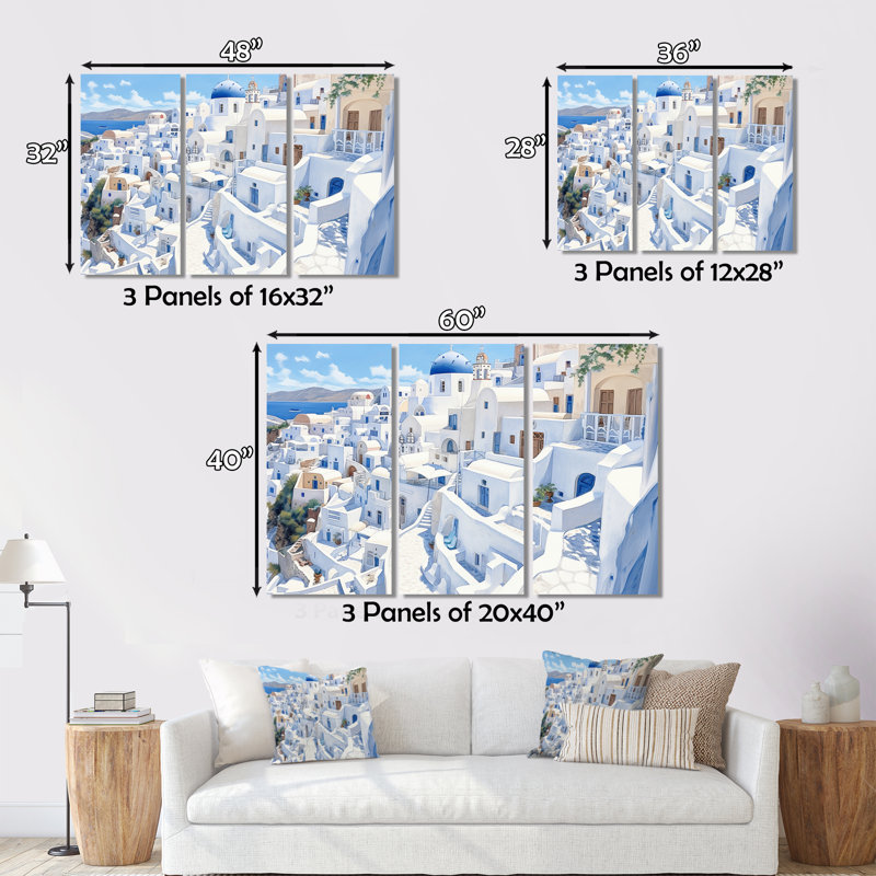 «Greek Santorini Odyssey III», reproduction sur toile 3 pièces, H 40 po x l 60 po x P 1 po