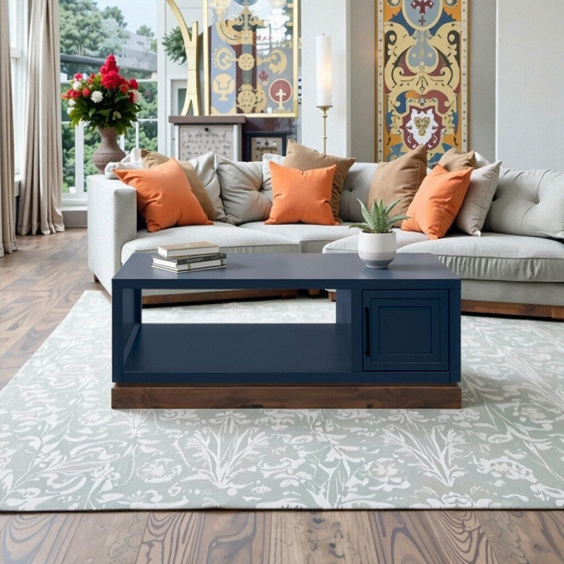 Table basse de 48 pouces en bois massif avec rangement sans assemblage requis Finition bicolore, Bleu