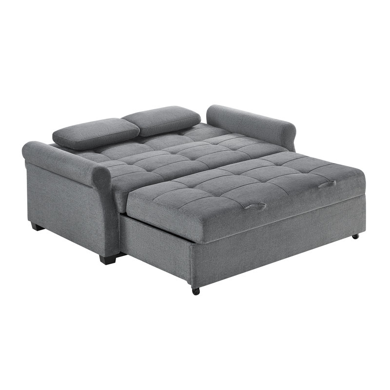 Serta Sabrina 73" Queen Rolled Arm Tufted Back Convertible Sleeper Sofa Bed with Cushions, Dark Gray