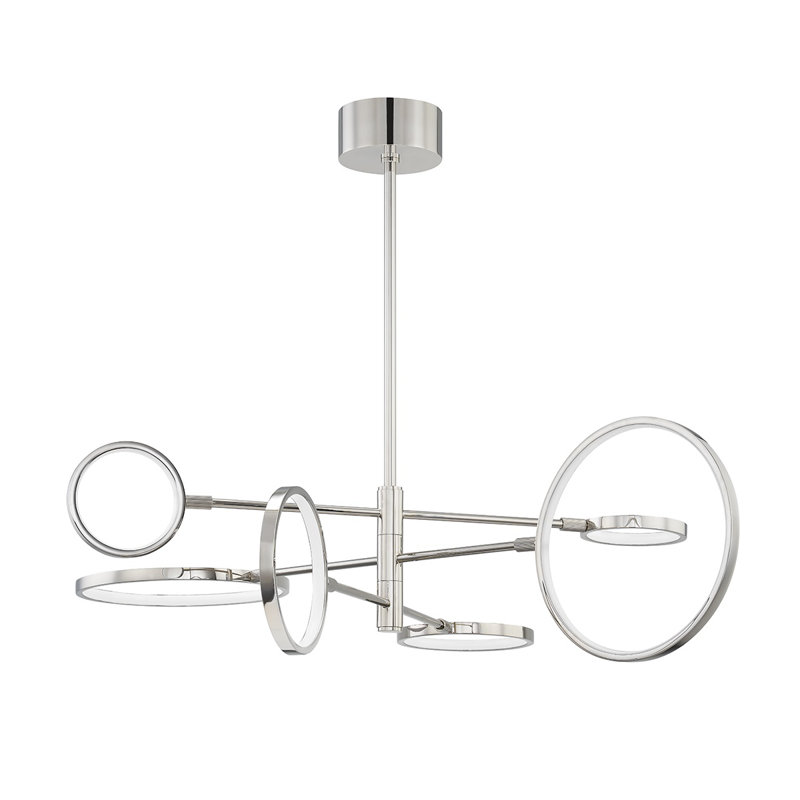 Lustre linéaire moderne à 6 lumières DEL Saturn Spoutnik, Nickel poli