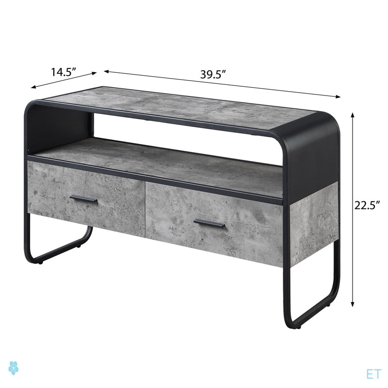 Concrete Grey And Black Drawer TV Stand, 22.47" H x 39.52" W x 14.52" D