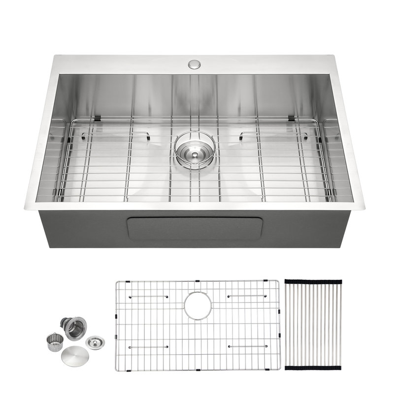 Évier de cuisine encastré 33 po x 22 po x 9 po à cuve simple en acier inoxydable de calibre 16 33 po