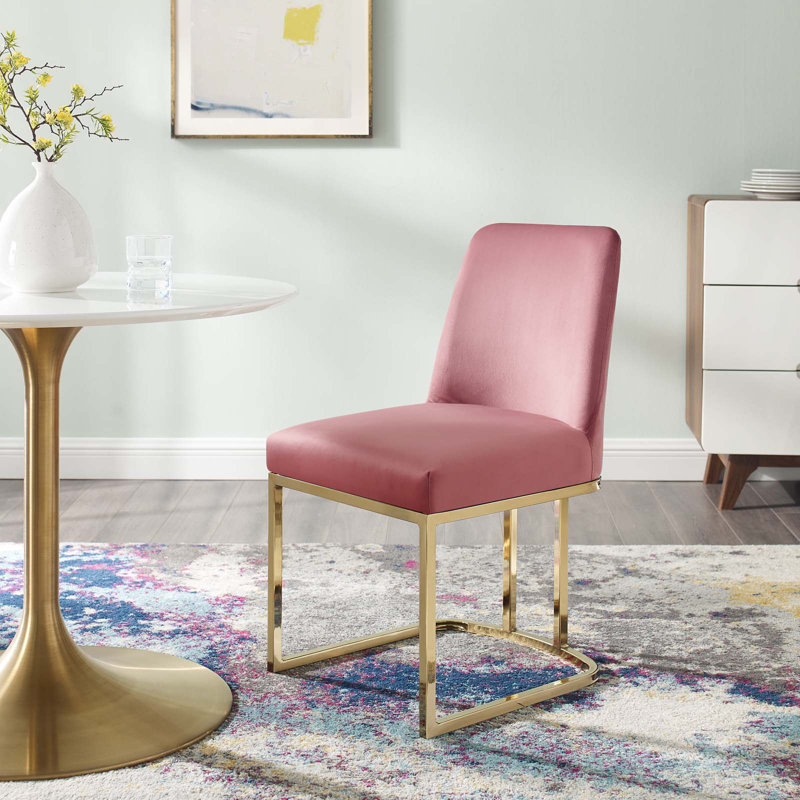 Chaise d'appoint de salle à manger en velours Amplifier Base Performance, Velours vieux rose, Or