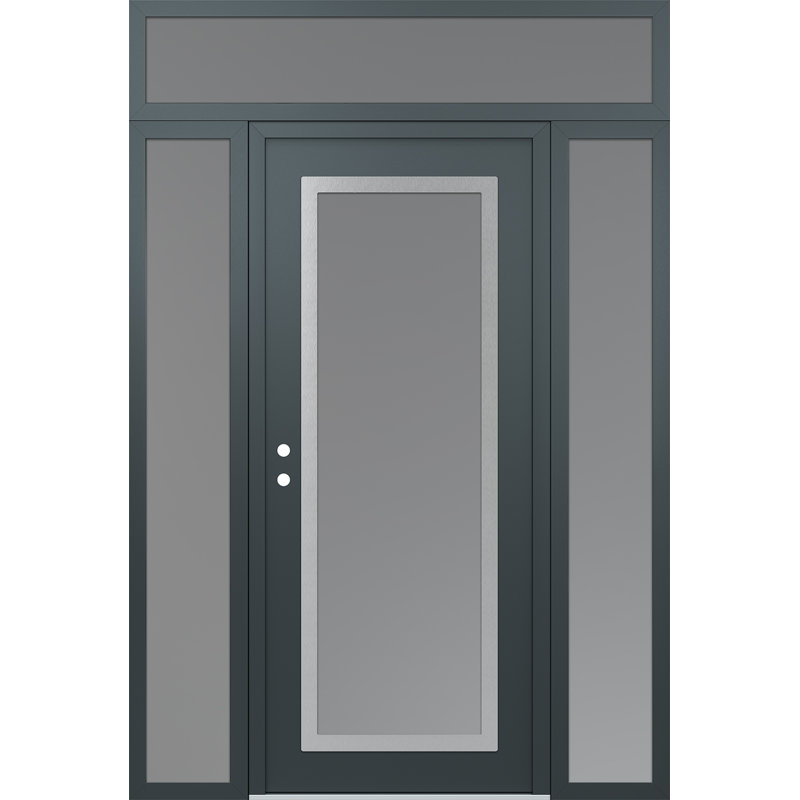 Panneau d'entrée en acier argenté anthracite / anthracite avec panneau latéral et porte d'entrée pré-suspendue à traverse