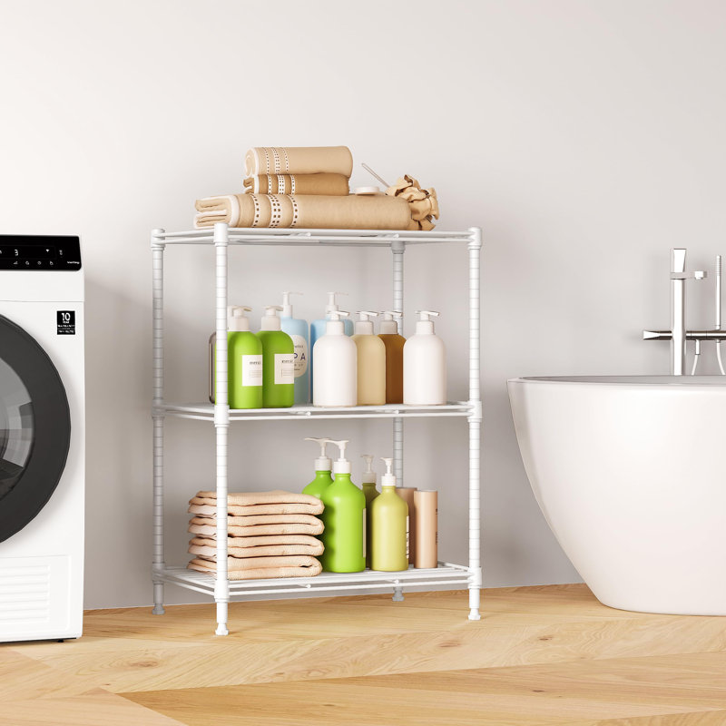Étagère métallique de 45,7 cm (18 po), tablette de rangement étroite à 3 niveaux pour salle de bain, comptoir de cuisine et petits espaces, blanche