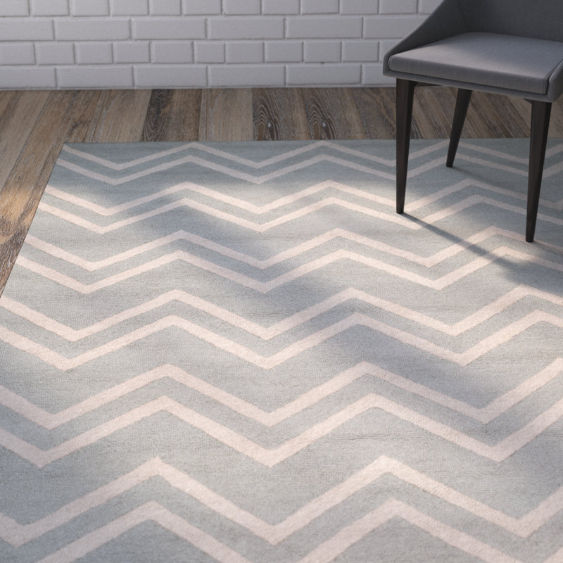 Sanyla Hand Tufted Wool/Cotton/Latex Chevron Rug in Gray/Beige, Rectangle 9' x 12'