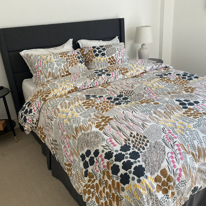 Marimekko Pieni Letto Brown Cotton Duvet Cover Set - Full/Queen Duvet Cover + 2 Standard Shams