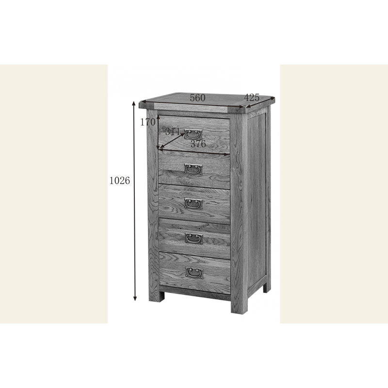 Solid Wood 56cm W 5 - Drawer Chest of Drawers