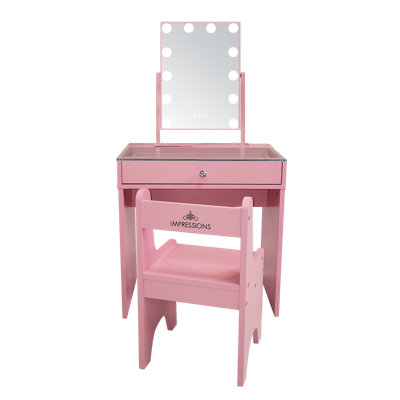 SlayStation Little Princess Vanity Set of Makeup Desk, Lighted Mirror and Desk Chair