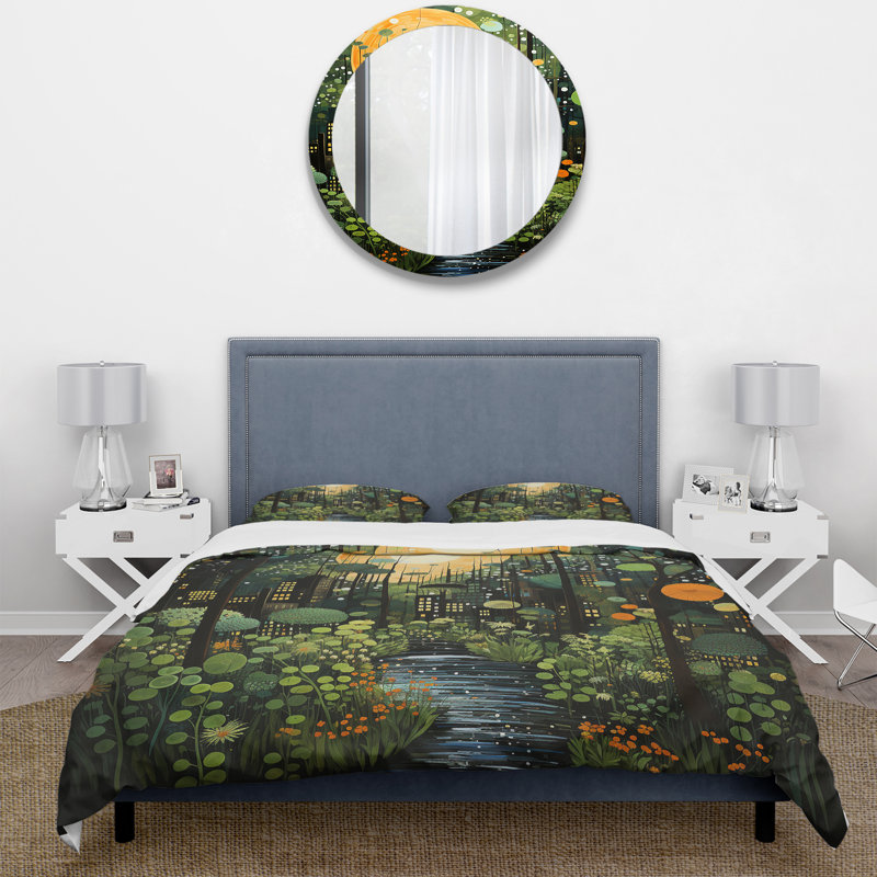 Ensemble de housse de couette vert et jaune Urban Jungle I - Collages abstraits