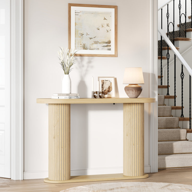 Modern 42.5in Console Table, 2-Tier Fluted Entryway Table with Storage Shelf, Sofa Table for Living Room, Entrance, Hallway, Foyer, Easy Assembly