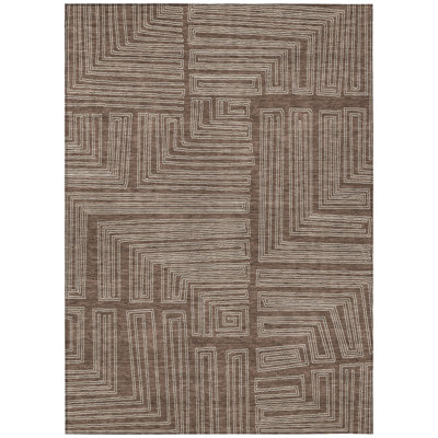 10' X 14' Brown And Ivory Geometric Washable Indoor Outdoor Area Rug