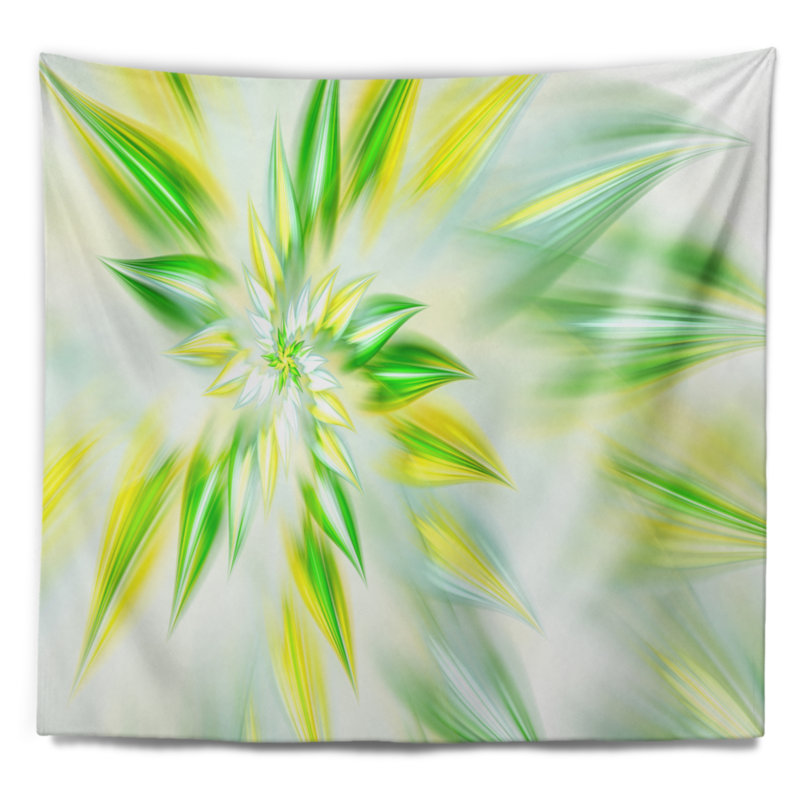 Tapisserie abstraite en forme de spirale vert clair, H 50 po x l 60 po