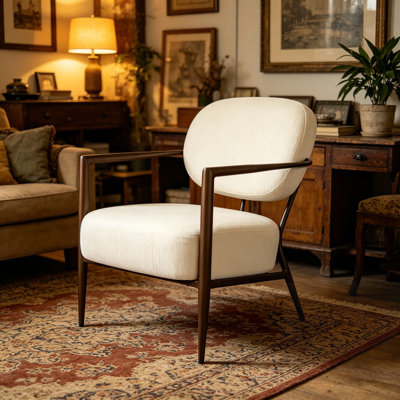 Fauteuil d'appoint moderne avec structure en métal, tissu Softy rembourré, fauteuil de salon Mid-Century confortable pour le salon et la chambre à coucher