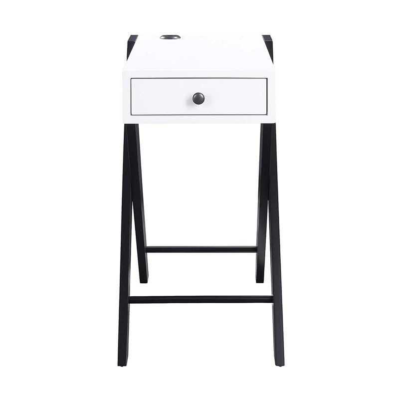 Accent Table With USB Charging Dock, White