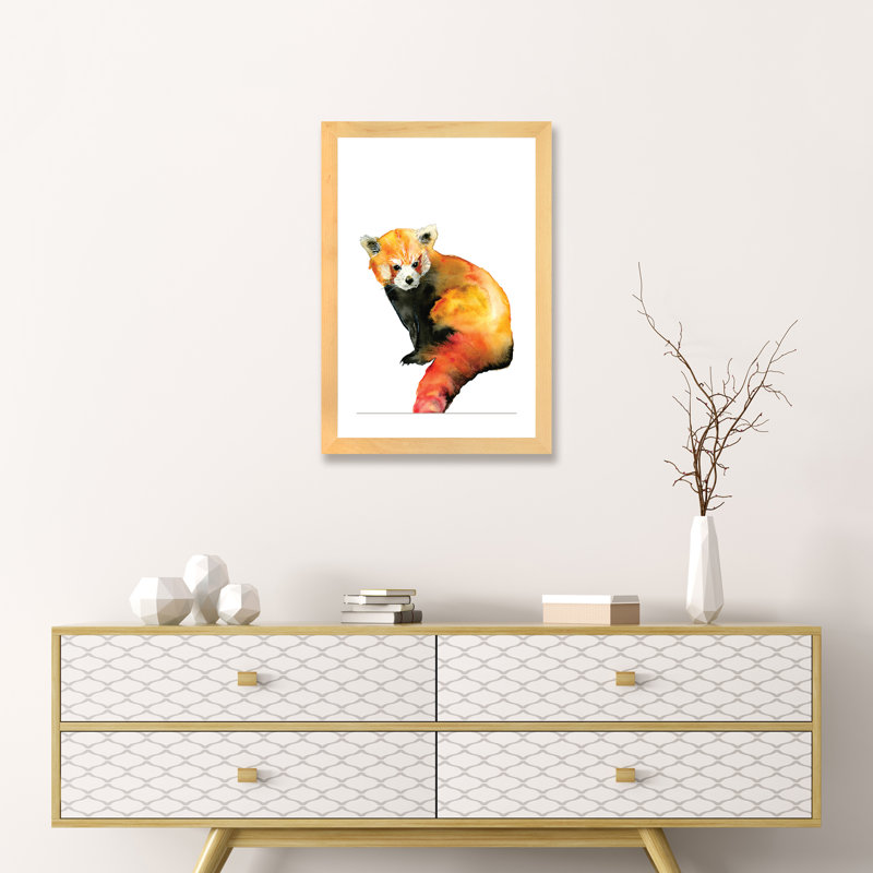 Art panda, H 24 po x l 16 po x P 1 po, Toile avec cadre en bois beige