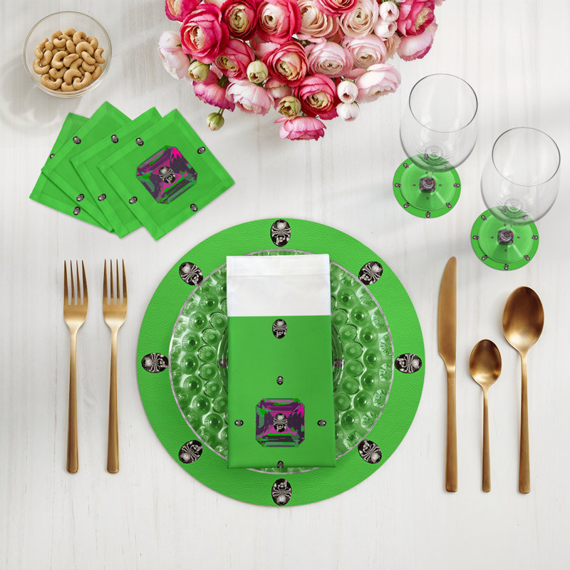 Sous-verres ronds en cuir vert acide Asscher, Vert acide