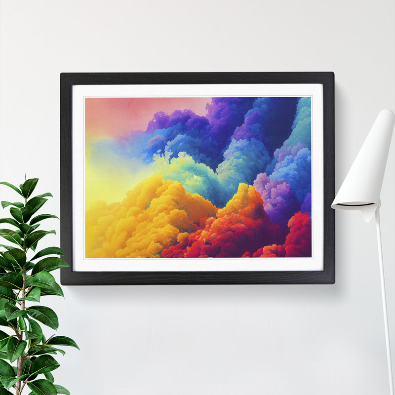 Watercolour Rainbow Clouds - Single Picture Frame Print, Black, 46cm H x 64cm W