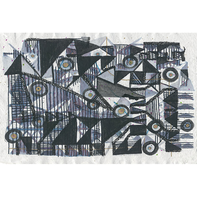 Circles & Triangles - Painting on Canvas, 20cm H x 30cm W, Wrapped Canvas