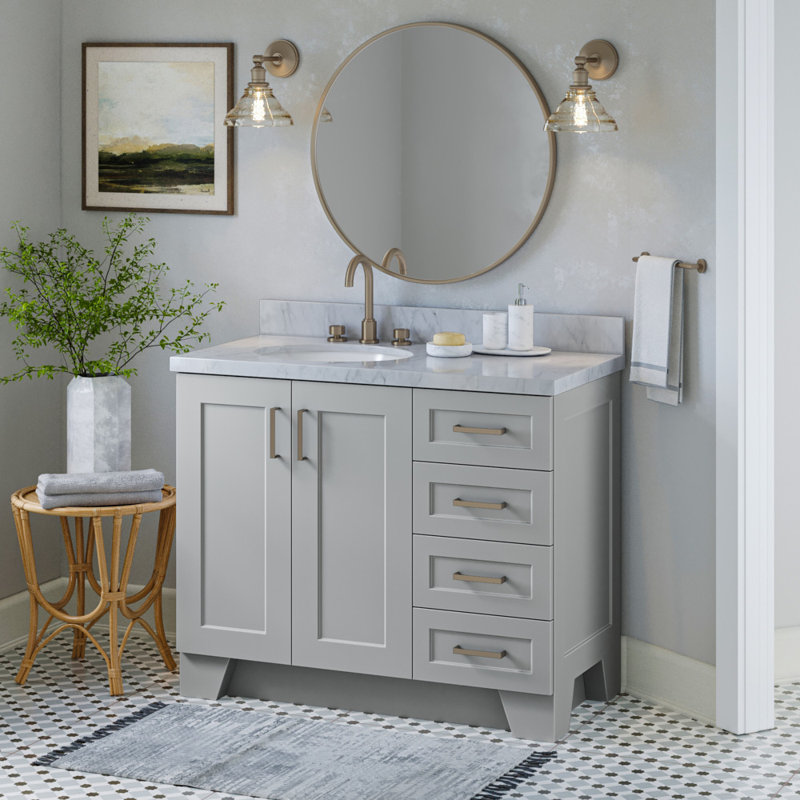 ARIEL TAYLOR 42 IN. LEFT OFFSET SINGLE SINK BASE CABINET IN GREY, Gray