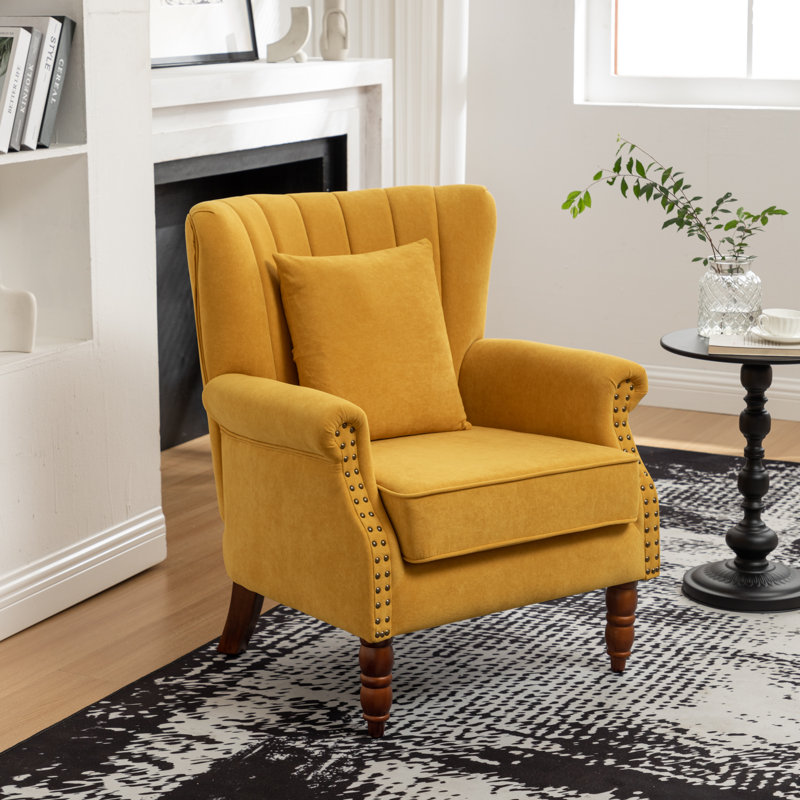 Antwanae 29" Wide Armchair with Wingback, Yellow Velvet