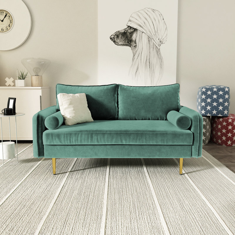 Bombalier 57.9'' Velvet Loveseat, Aqua