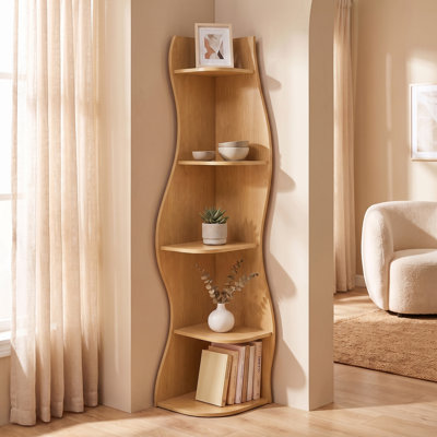 Small Corner Shelf, Modern 5-Tier Wall Corner Bookshelf, Stylish Bookcase Storage Rack For Small Space, Living Room, Bedroom