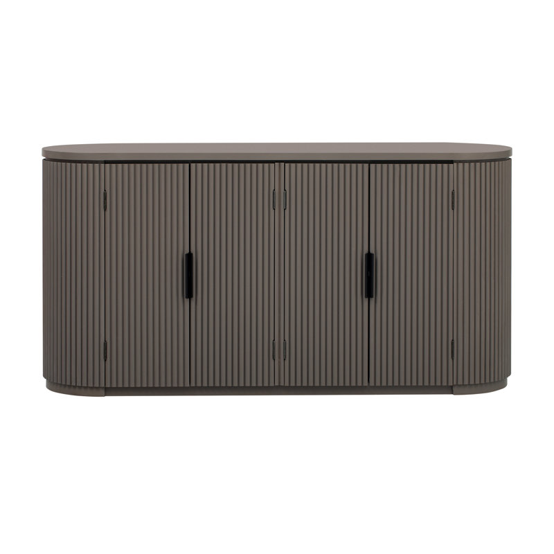 Armoire de rangement avec poignées en métal et porte à rayures verticales, Brun