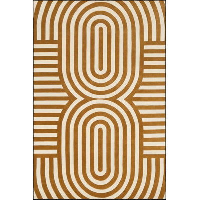 Oval Yellow Cream Geometric Pattern Woven Base Decorative Machine Washable Rug
