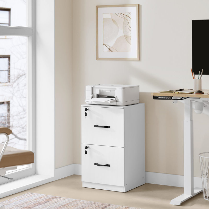 16.1'' Wide 2 Drawers File Cabinet with Lock, White