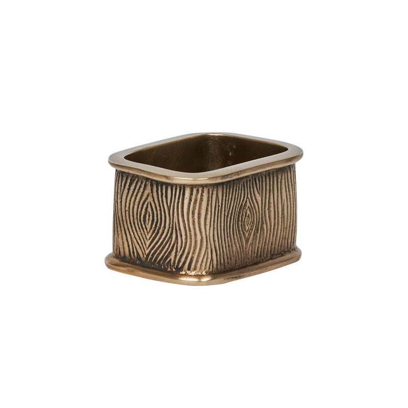 Rectangular Brass and Oak Woodgrain Napkin Ring
