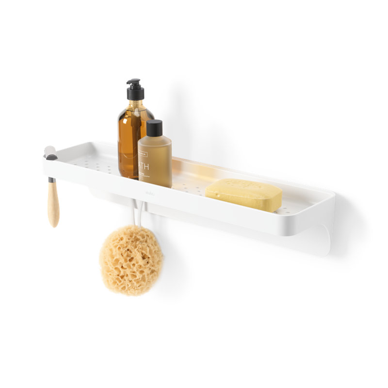 White Plastic Modern Suction Mount Shower Shelf