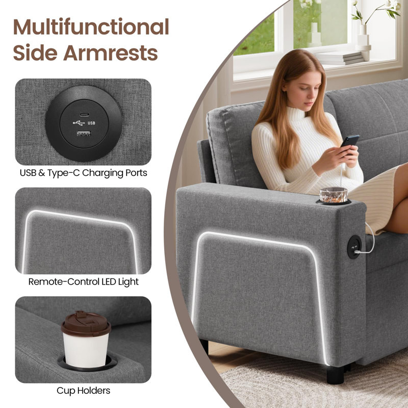 3 Seater Fabric Sofa Bed, Grey