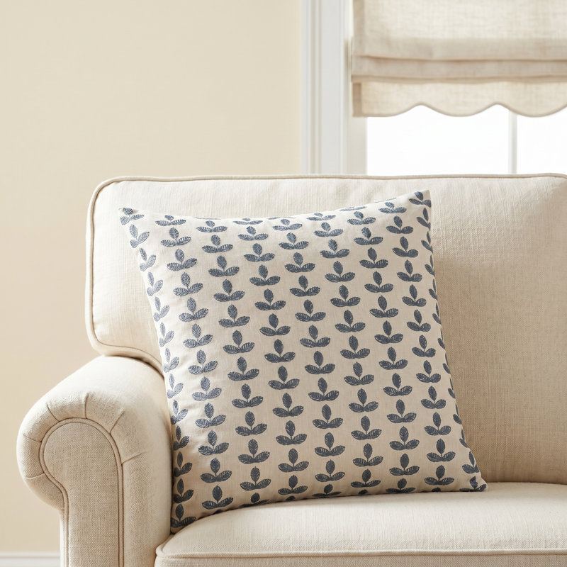 Birch Lane Trillium Throw Pillow Throw, Blue Floral, Polyester, Square 20"