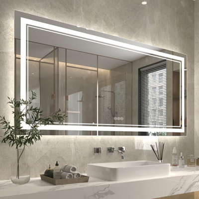 Wall Mount Anti-Fog Oversized Frameless Lighted Bathroom Mirror/ LED Bathroom Mirror