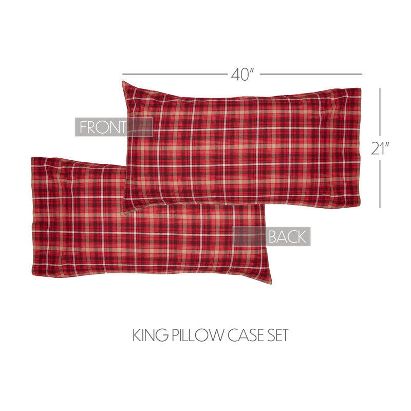 Braxton King Size Apple Red Plaid Cotton Pillowcase Set
