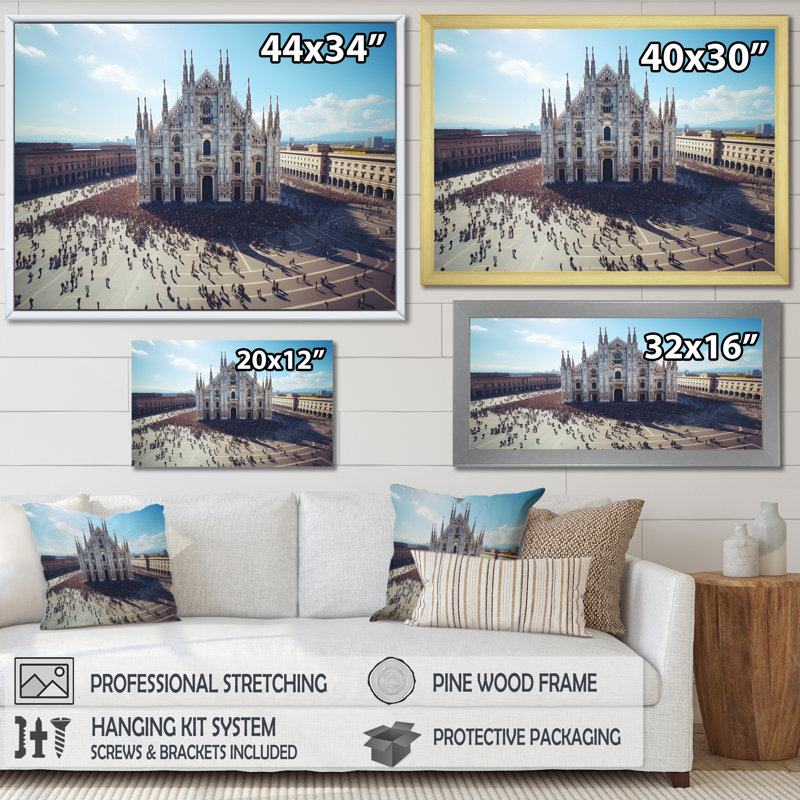 Italie, cathédrale de Milan, Italie, art mural sur toile, H 34 po x l 44 po x P 1,5 po, Cadre simple argenté