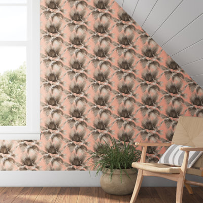 Rouleau de papier peint tropical gris anthracite L 27 pi x l 27 po Suzi Kohen