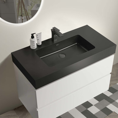 Grand meuble-lavabo de rangement mural moderne avec lavabo sans drain et robinet