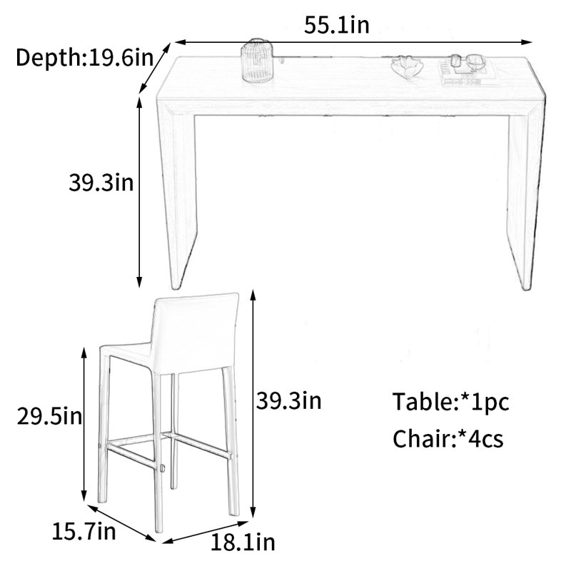 Modern simple solid wood bar table., 39.3"H x 55.1"L x 19.6"W