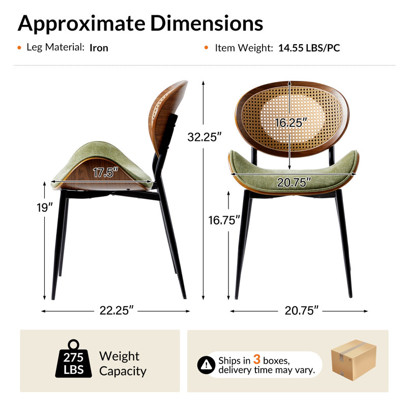 Pateley Mid-Century Modern Rattan Dining Chair Set, 3, Moss