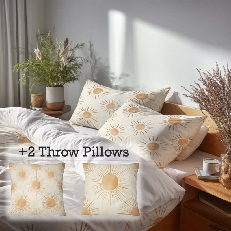 Ensemble de literie 5 pièces Starburst - Ensemble de housse de couette et de coussins Modern Boho Sun Glow