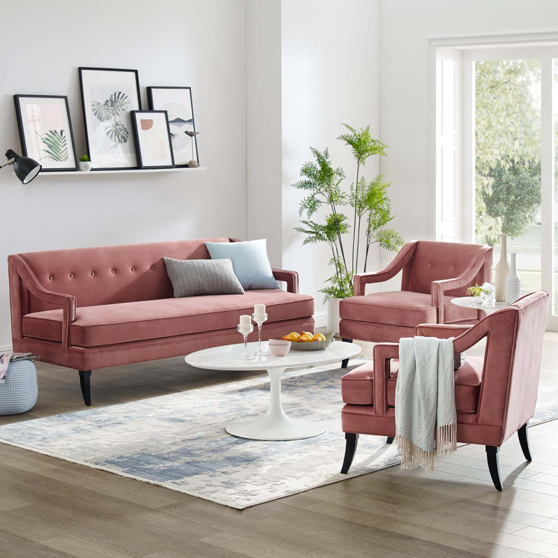 Ensemble de salon 2 en velours Concur par Modway, Vieux rose