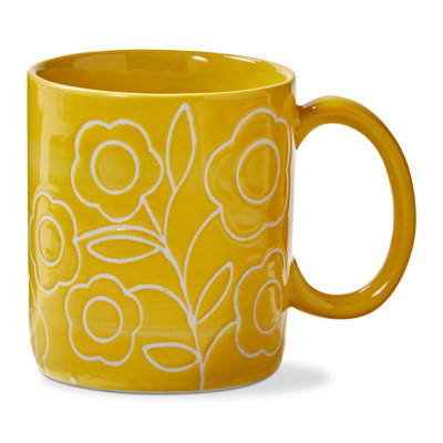 Zoey Flower Mug Yellow Ceramic Everyday 16 Oz