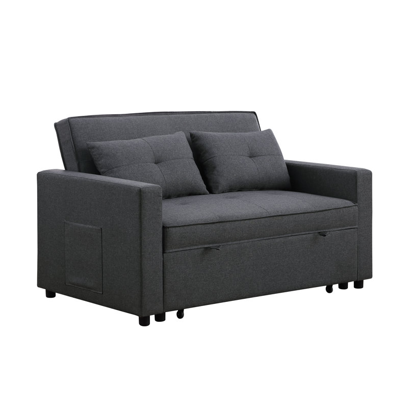 Square Arm Sofa Bed, Dark Gray 100% Linen