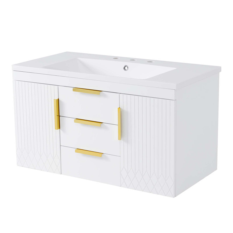 Meuble-lavabo mural 72 po, 2 tiroirs, armoire de salle de bain flottante, Blanc