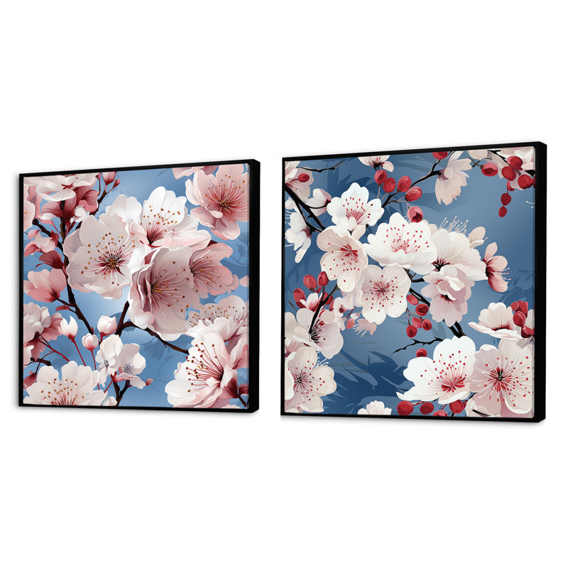 Joliette - Ensemble de 2 collages floraux carrés, Cadre flottant noir, H 16 po x l 33 po