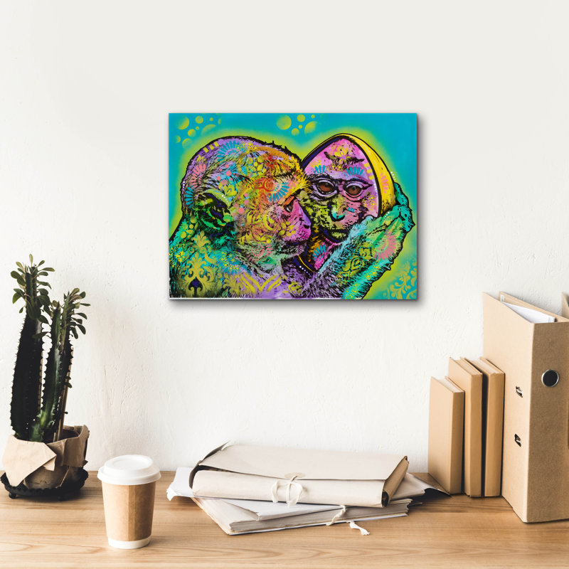 «Aminal Bebees - Lil Monkey Reflection» par Dean Russo, art mural sur toile, H 12 po x l 16 po