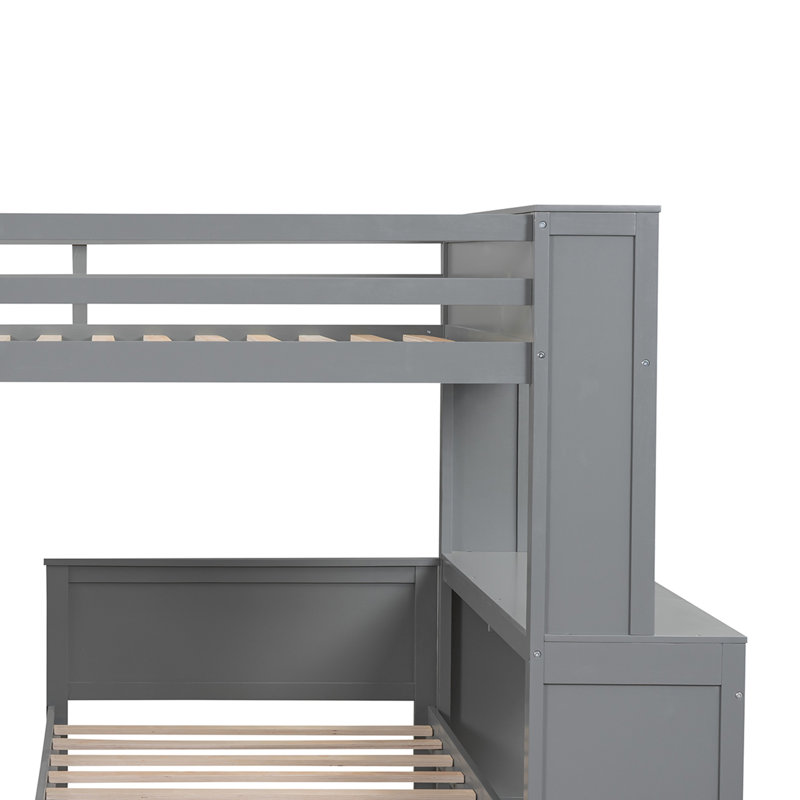 Lit mezzanine avec lit simple Hentrich, tablettes, bureau et garde-robe Hentrich, gris