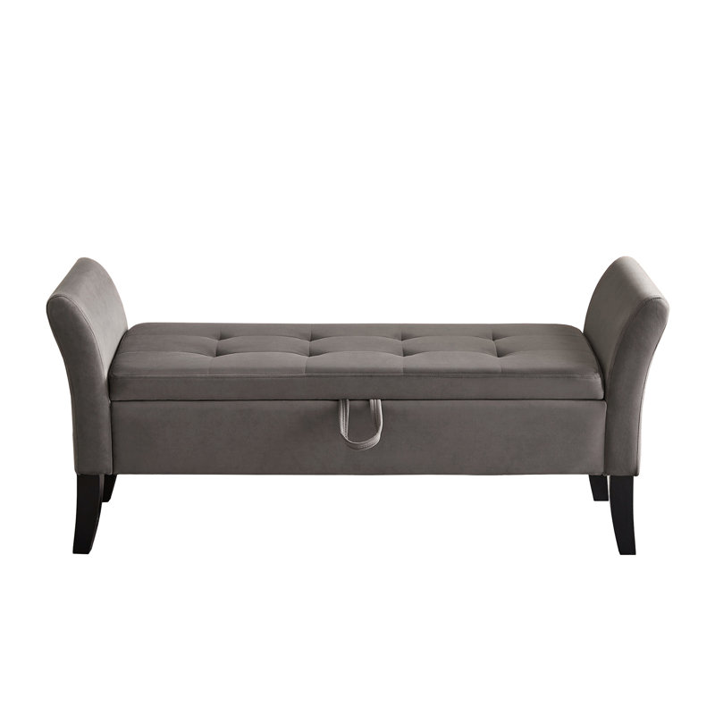 51.5" Bed Bench With Grey Velvet Upholstery And Spacious Storage - Elegant Design, Solid Wood Legs Enhances Bedroom Decor Stylish Addition